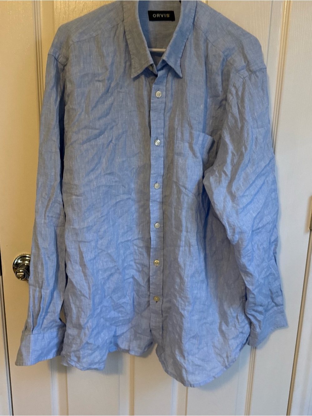 Orvis Sky Blue Linen Casual Button-Down Shirt